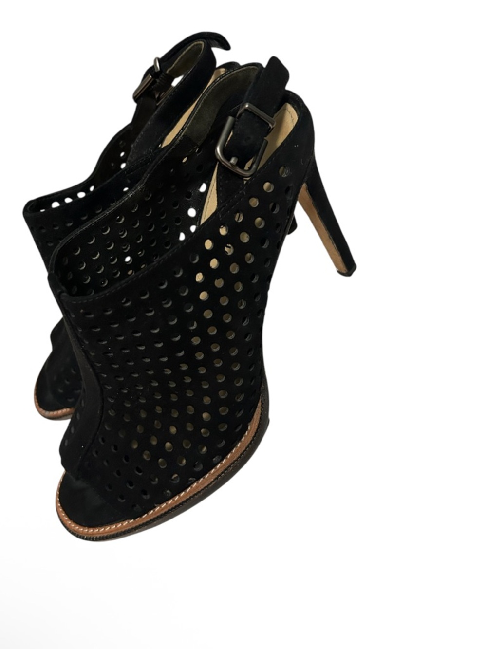Via Spiga Black Perforated Peep-Toe High Heel Booties